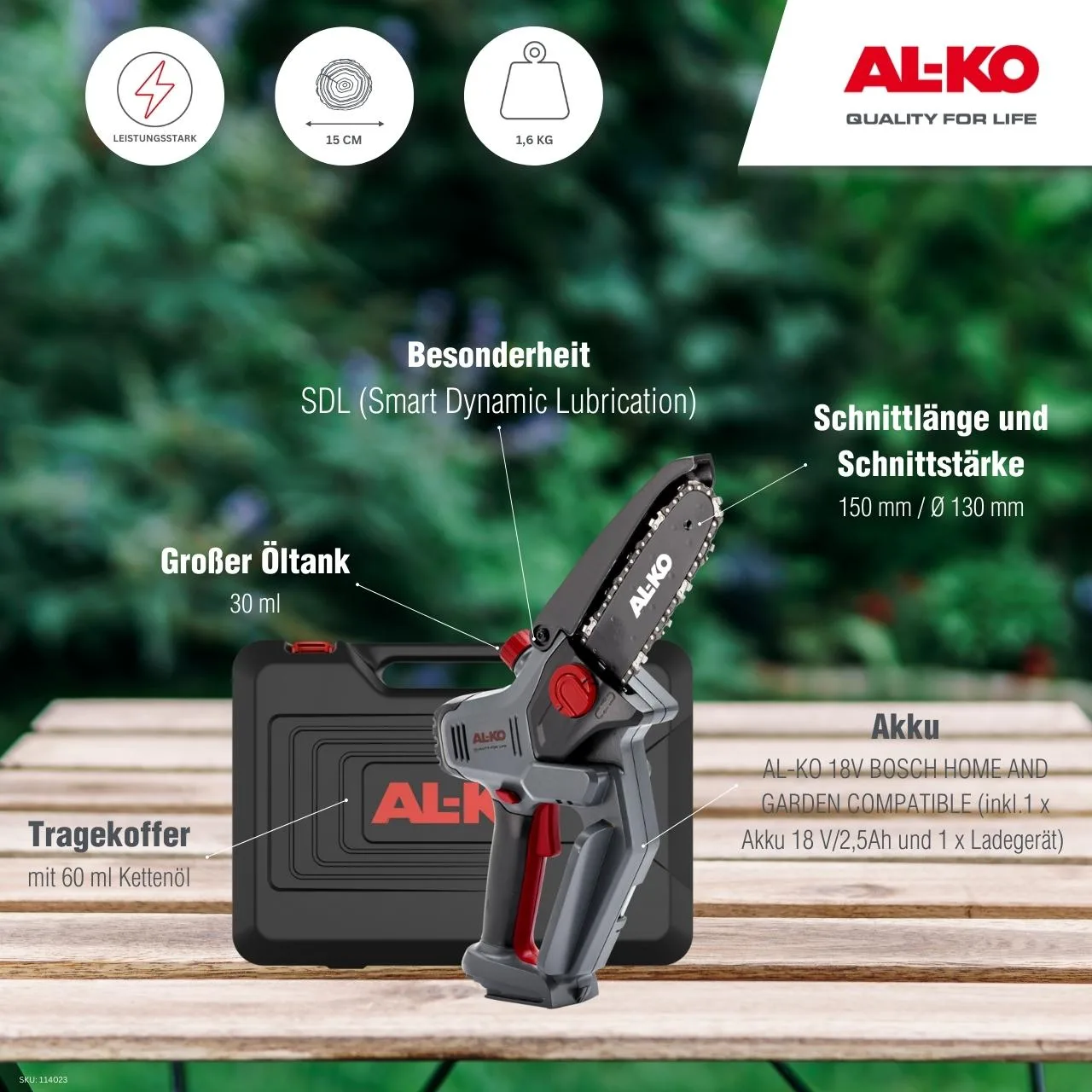 Akumulátorová řetězová pila AL-KO CSM 1815 18V SET