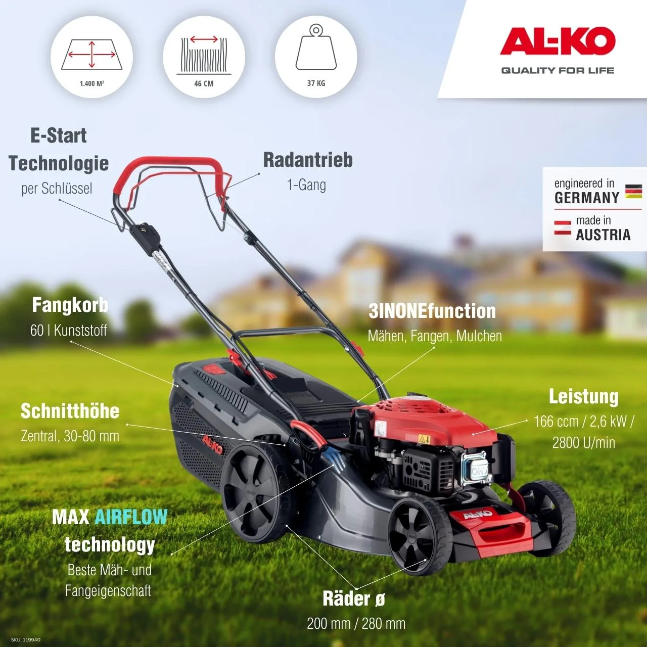Benzínová travní sekačka AL-KO 46.0 SPI-A Comfort